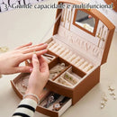 Porta-Jóias Maleta Compacto e Leve com alça de transporte, ideal para organizar e proteger suas joias em viagens. Design elegante e material de couro PU. Cabe facilmente em bolsas de mão