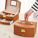 Porta-Jóias Maleta Compacto e Leve com alça de transporte, ideal para organizar e proteger suas joias em viagens. Design elegante e material de couro PU. Cabe facilmente em bolsas de mão